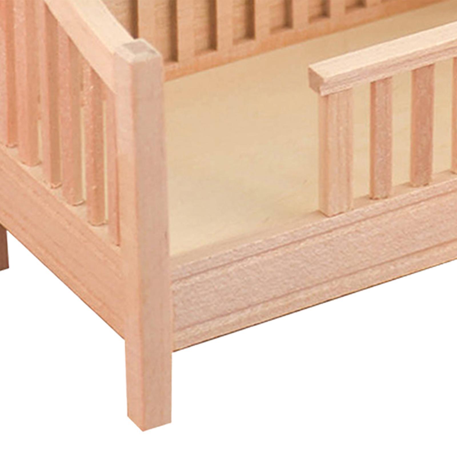 1:12 Scale Wooden Doll House Baby Bed, Mini Furniture, Handcrafted Unpainted for Micro Landscape