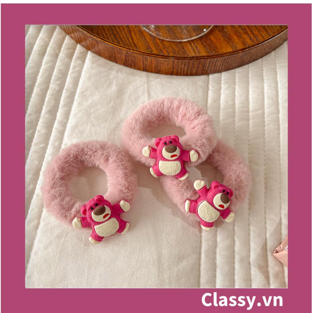 Bộ sưu tập dây cột tóc băng đô và Kẹp Classy tóc màu hồng tía, in hình gấu Teddy cute ngộ nghĩnh PK799