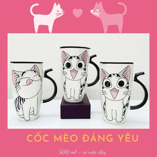 Cốc sứ con mèo đáng yêu - Ly sứ Bát Tràng - Tách uống nước 500 ml