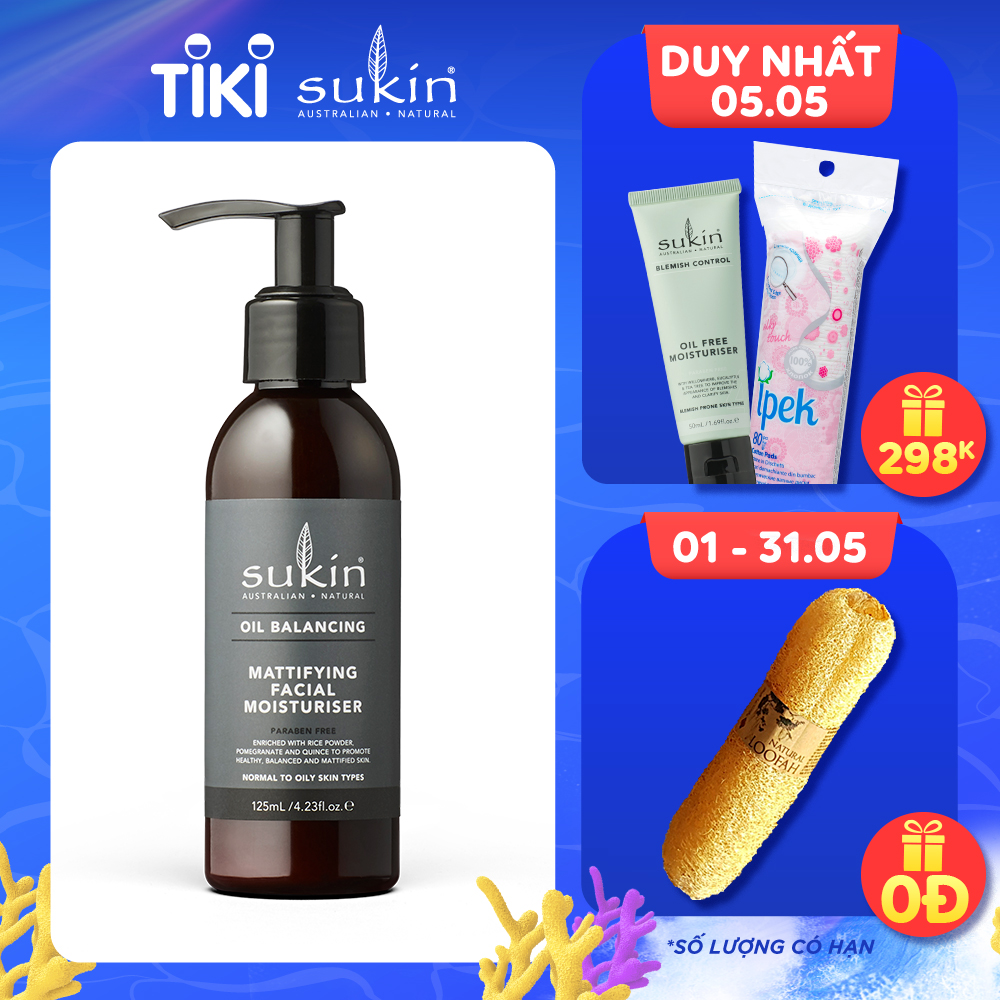 Kem dưỡng ẩm cân băng dầu dành cho da mặt Sukin Oil Balancing Mattifying Moisturiser 125ml