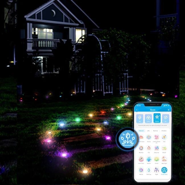 Đèn chiếu sáng sân vườn, cỏ chống nước IP65 Govee RGBIC Wi-Fi &amp; Bluetooth Outdoor Ground Lights H7050 | Kích thước 11m