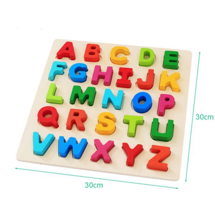 Bảng gỗ ghép hình chữ cái, số, hình khối - đồ chơi giao dục cho bé thêm say mê học tập