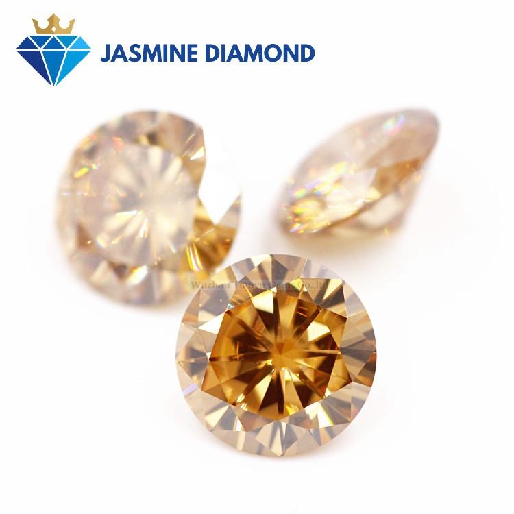 Kim cương nhân tạo Mỹ Moissanite giác cắt tròn màu Champagne