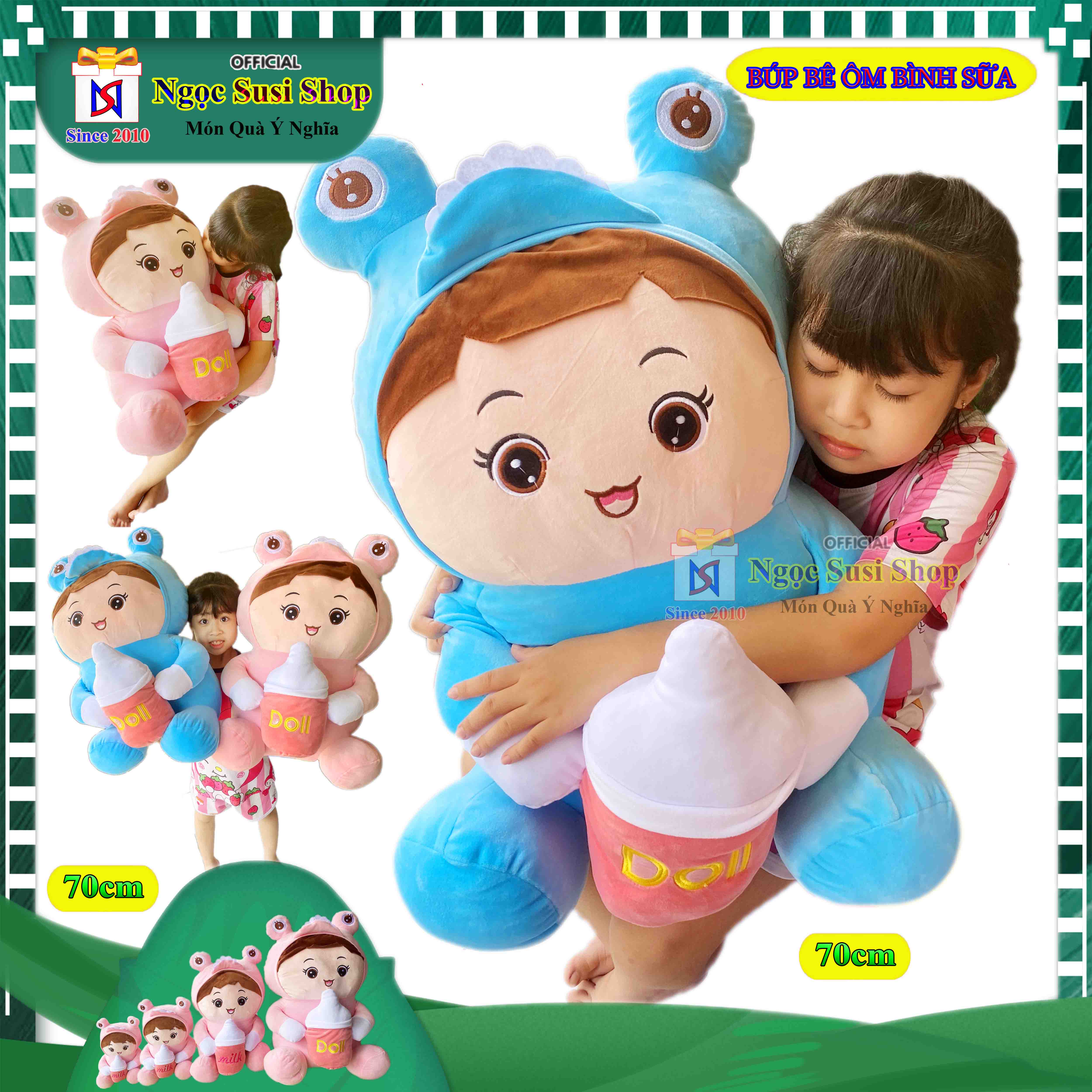 THÚ NHỒI BÔNG GỐI ÔM BÚP BÊ ÔM BÌNH SỮA SIÊU TO MỀM MỊN ÔM NGỦ - EM BÉ ẾCH ÔM BÌNH SỮA