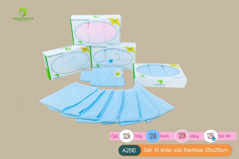 Hộp 10 Khăn Anminaza 25x25cm khăn sợi tre