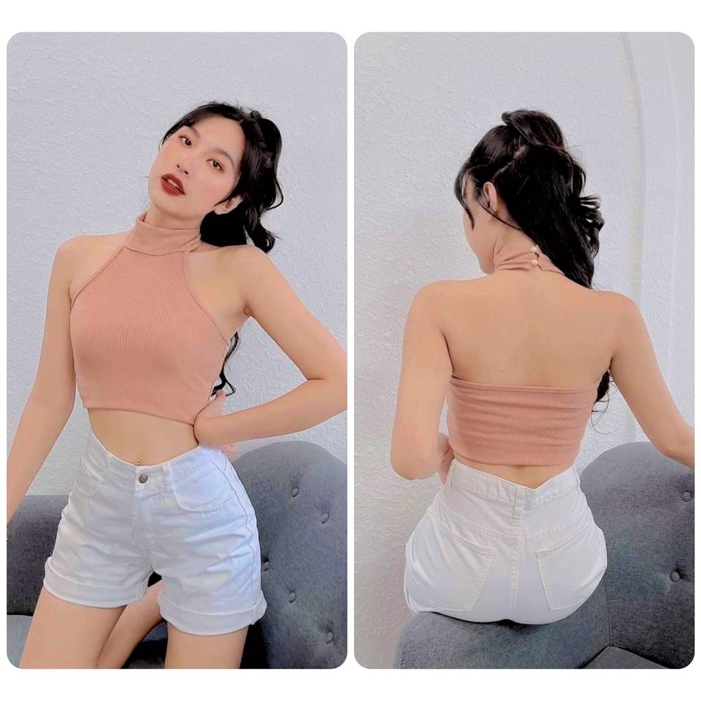 Áo Croptop Cổ Yếm Chất Thun Gân Hàng Chuẩn Đẹp Ảnh Thật 100