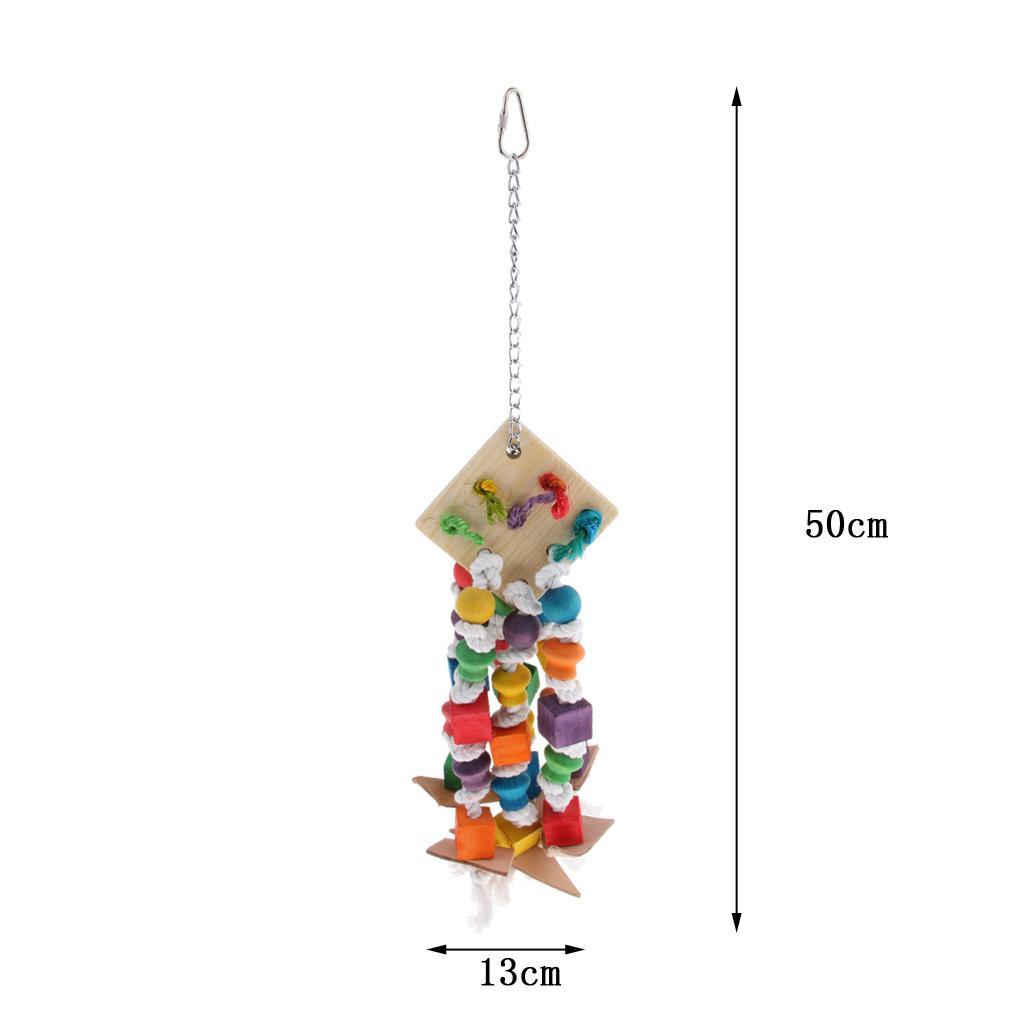 2 Pcs Hanging Toys for Pet Parrot,Colorful Wood Blocks Loofah Leather Swing