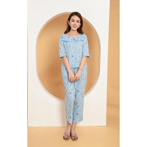 Bộ cotton VT quần dài áo dài tay nữ cổ bèo B49.2003 - Thời Trang Gia Đình VT