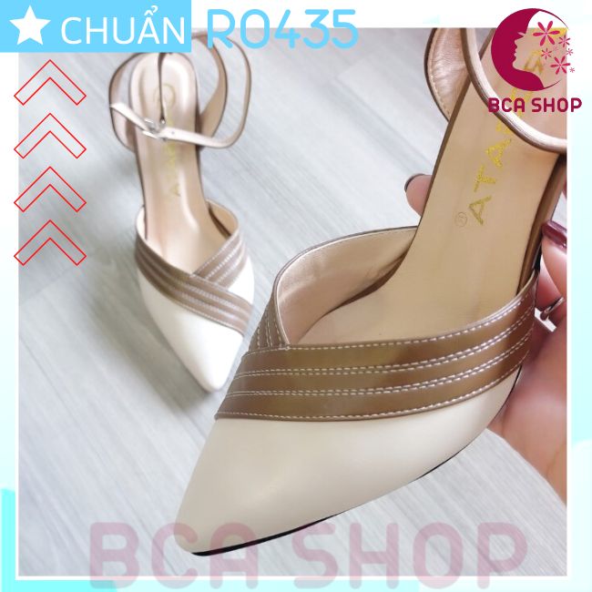 Giày cao gót nữ 6p RO435 ROSATA tại BCASHOP đế vuông mũi nhọn phối màu thời trang và sành điệu - kem phối nâu