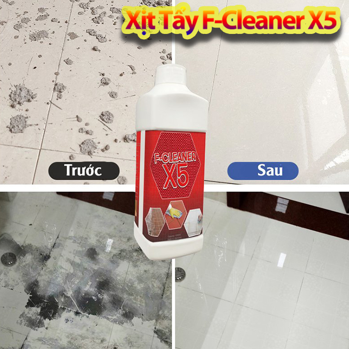 Nước Tẩy Trắng Vệ Sinh Sàn Nhà Dạng Xịt F-Cleaner X5 650ml Làm Sạch Bề Mặt Sàn Đá Hóa, Đường Chỉ Gạch + Tặng Khăn Lau