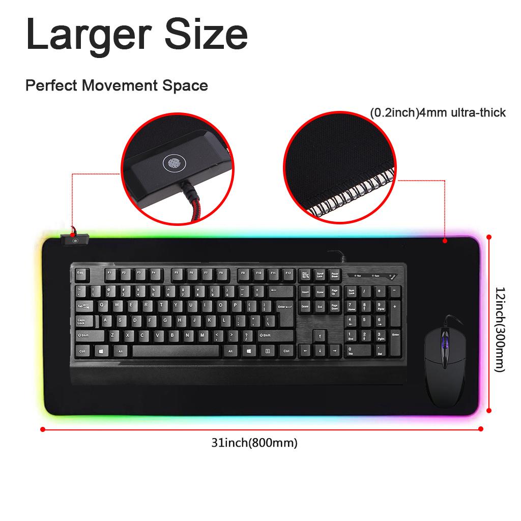 RGB Gaming Mouse Pad, 9 Lighting Modes,Glowing Led Mouse pad,Non-Slip Rubber Base Computer Mousepad Mat,800x300x4mm