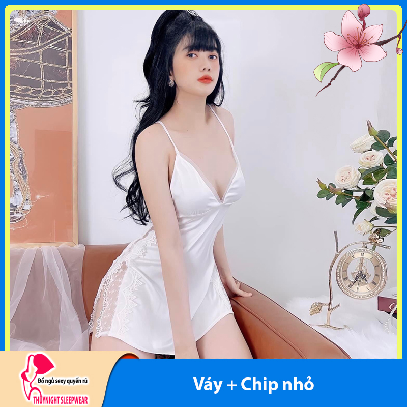 Váy ngủ lụa cao cấp Q88 - Váy ngủ nữ, Váy ngủ 2 dây, Váy ngủ gợi cảm, Váy ngủ sexy, Đầm ngủ lụa mặc nhà hai dây phối ren