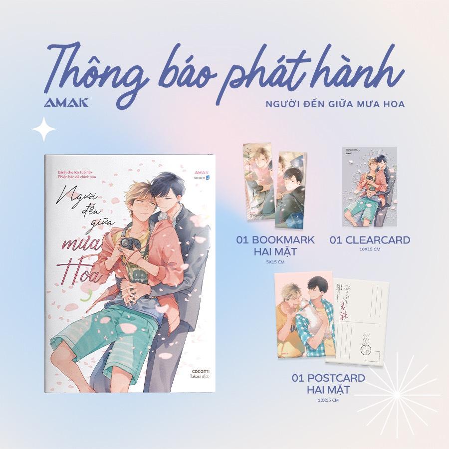 Truyện tranh Người đến giữa mưa hoa - Tặng kèm Bookmark + Postcard + Clear Card - Boys Love - AMAK