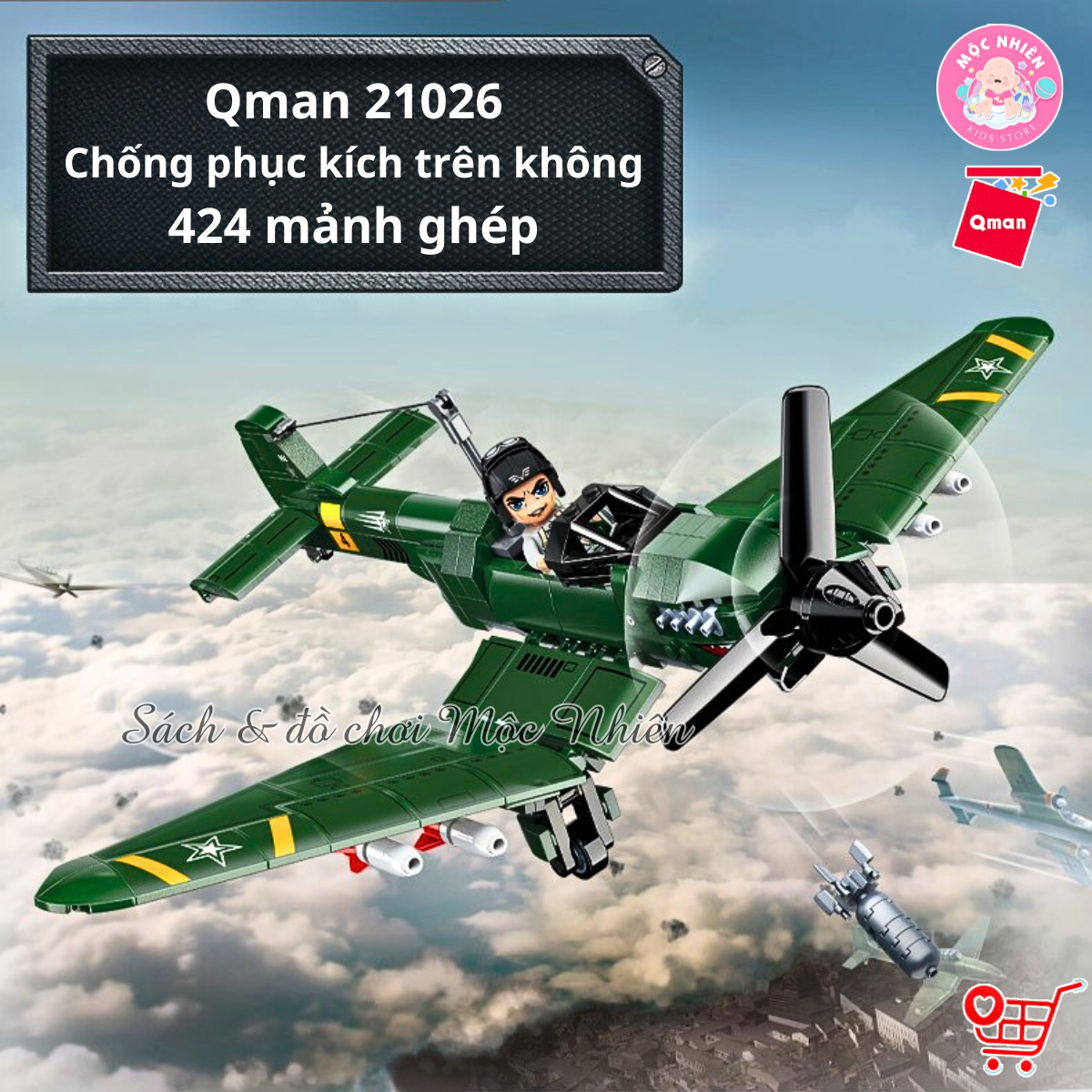Đồ chơi xếp hình, lắp ráp Qman 21026 - Chống phục kích trên không (424 mảnh ghép)