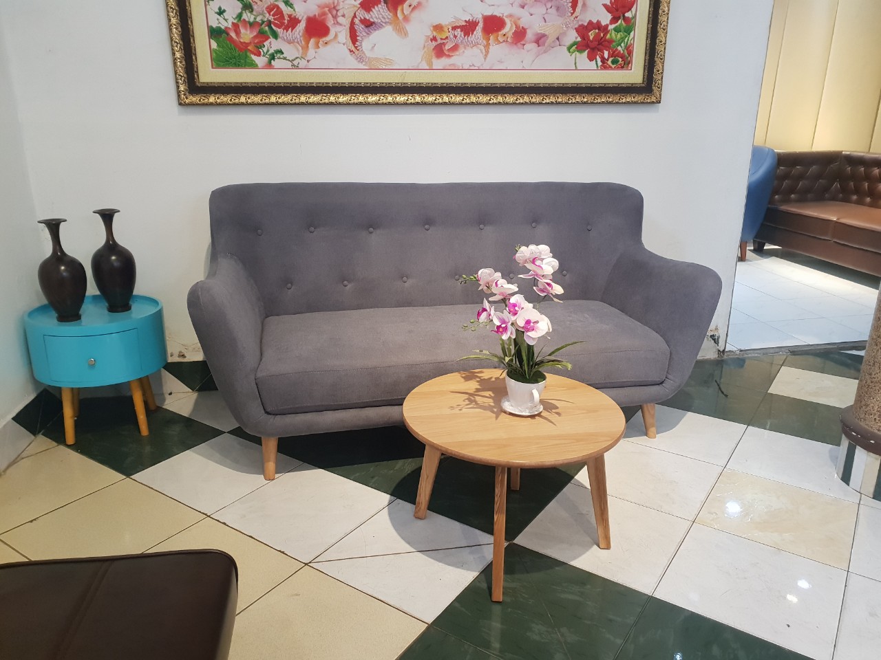 Ghế Sofa Vải Nỉ Xám Nhạt _ 3 Chổ Ngồi _ Size 1800