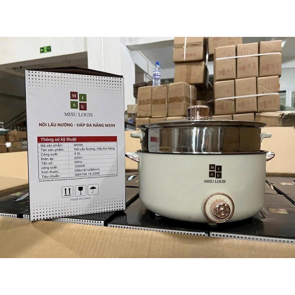 Nồi Lẩu Điện Đa Năng Mini Chống Dính Vân Đá Cao Cấp Đa Năng Kèm Xửng Hấp Inox 28cm Dung Tích 4L - Hàng nhập khẩu