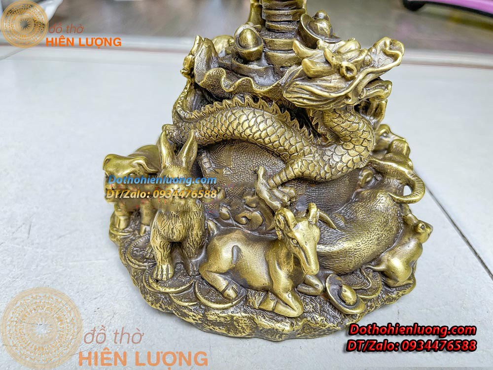 Bộ Tượng 12 Con Giáp Đứng Bao Tiền Bằng Đồng Nguyên Chất Cao 22cm, Nặng 1,8Kg - Đồ Thờ Hiên Lượng