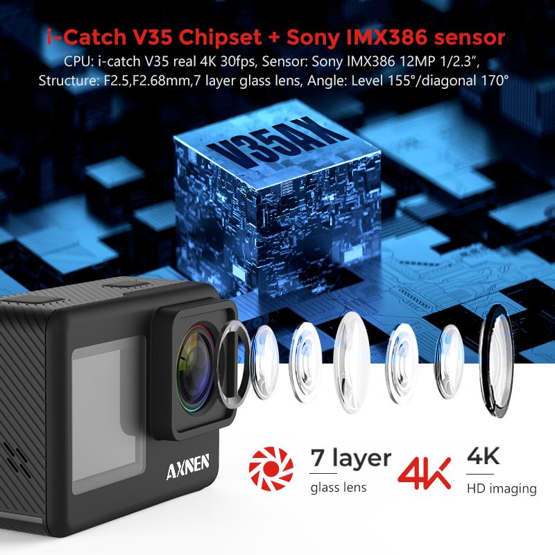 Axnen A10 Camera hành động Ultra HD 4K 30fps 20MP Camera Vlog Touch Màn hình điều khiển điều khiển điều khiển từ xa 1080p