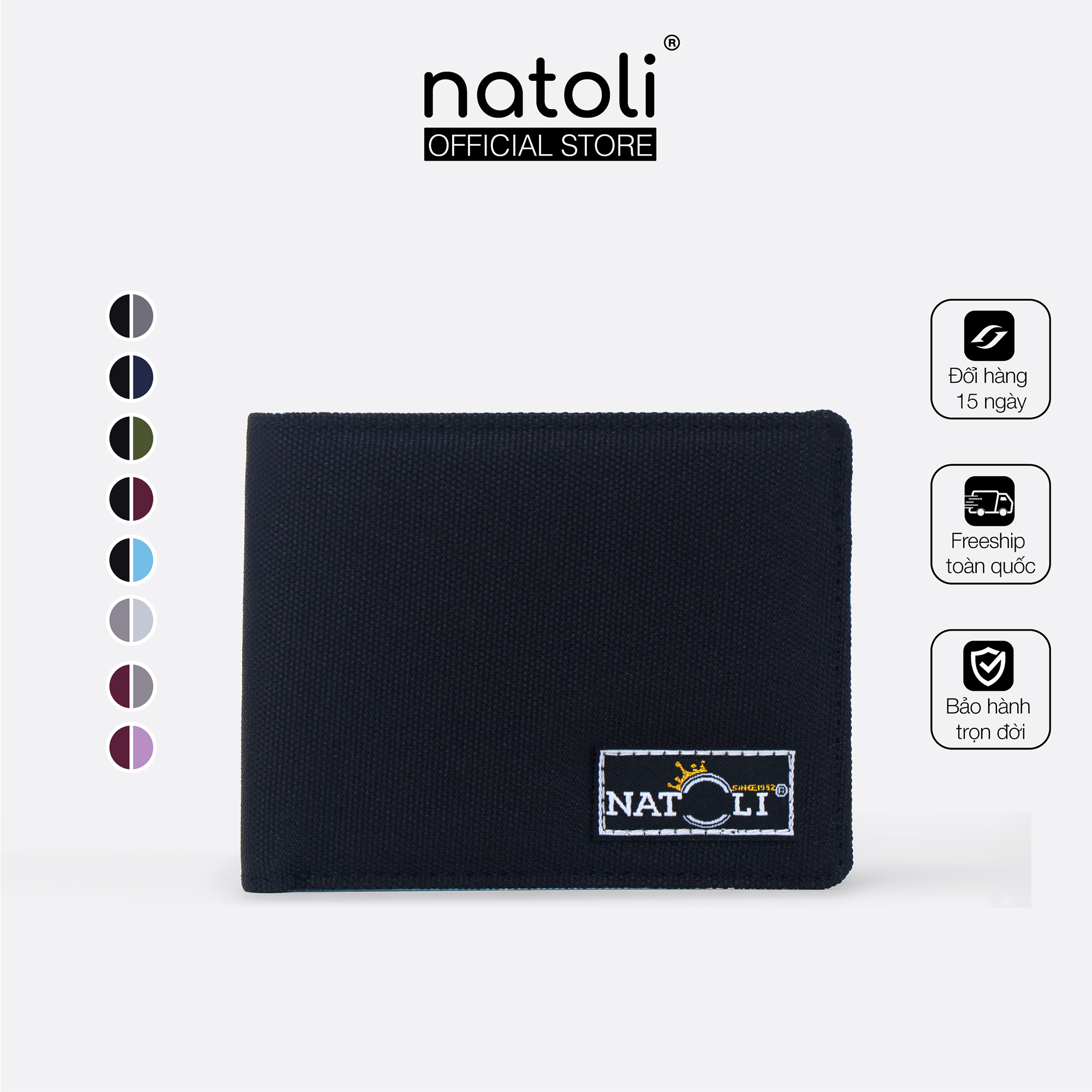 Ví ngang nam Simple Horizontal Wallet chính hãng NATOLI đựng tiền, thẻ nhiều ngăn nhỏ gọn cao cấp