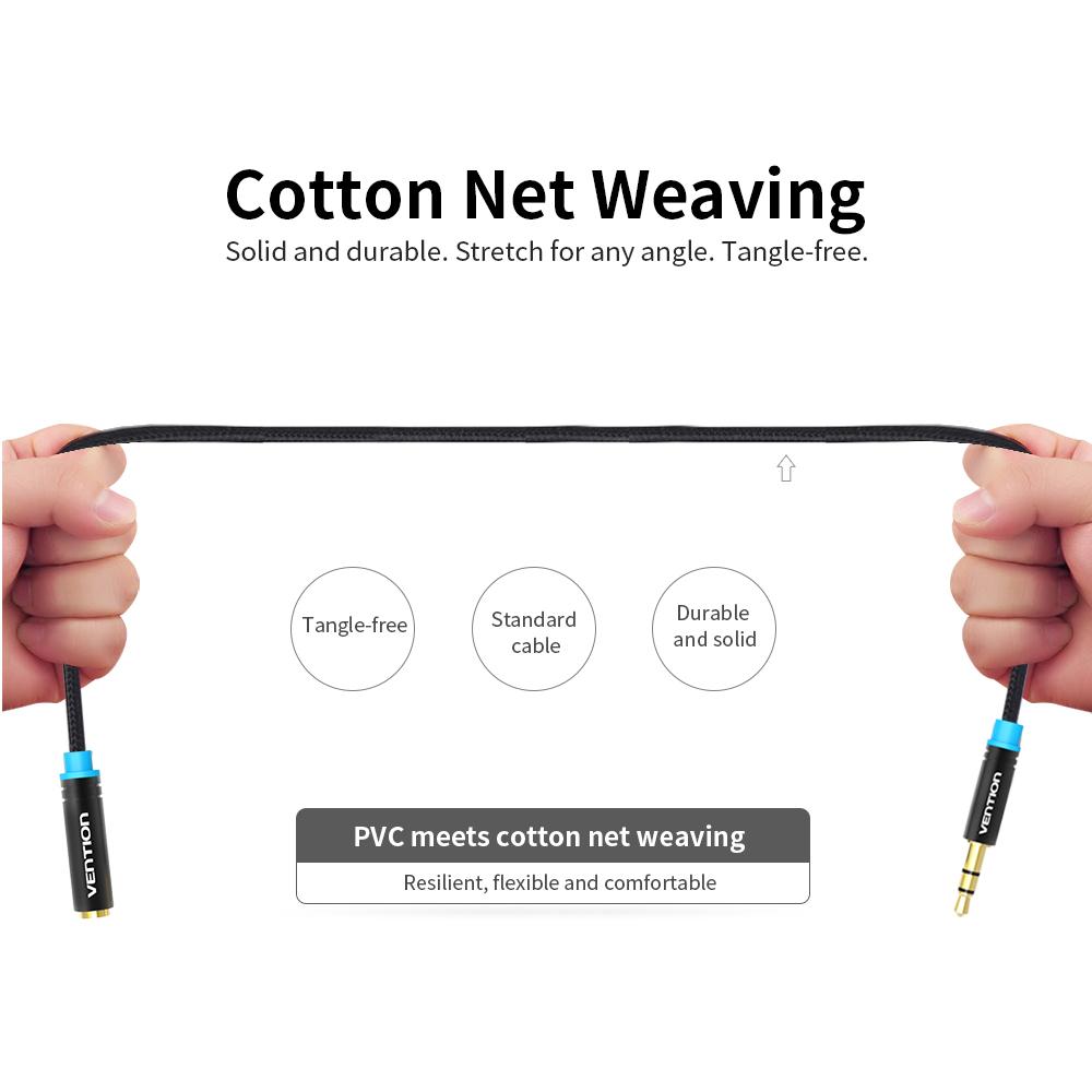 Cáp mở rộng âm thanh 3,5 mm Male to Female AUX cho điện thoại thông minh trên ô tô PC MP3 VENTION