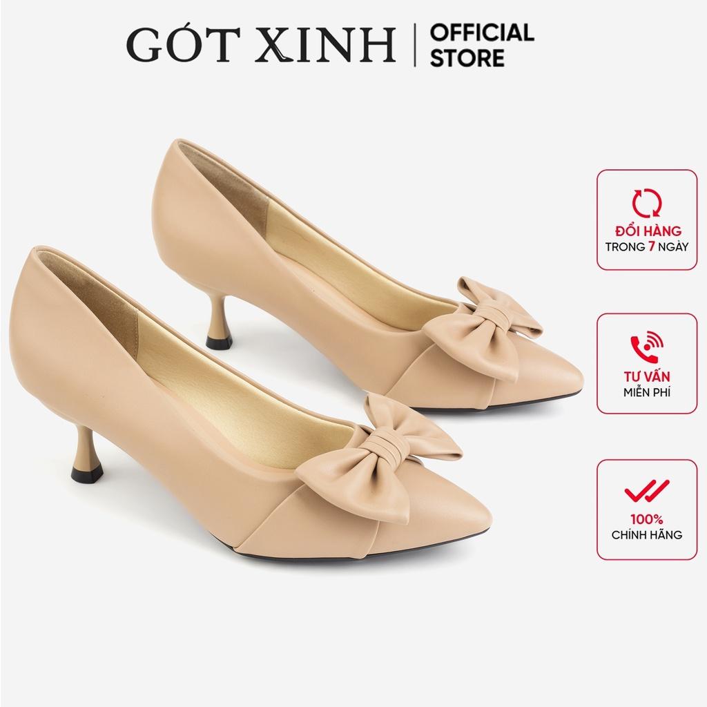 Giày cao gót nữ GÓT XINH G19 phối nơ da cao cấp đế cao 5cm