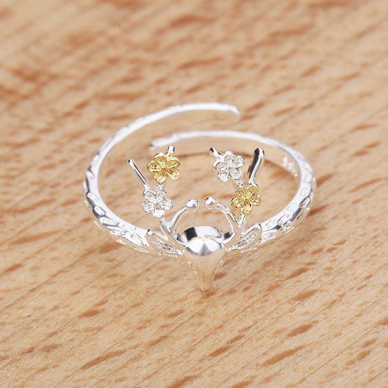 XiaoboACC 925 Silver Korean Fashion Sika Deer Open Adjustable Tail Ring 18mm