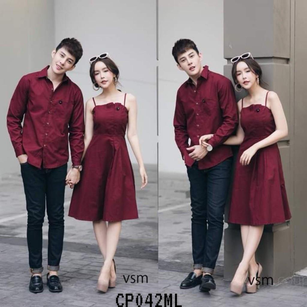 Áo đôi áo cặp áo váy cặp đôi chụp cưới, đồ đôi nam nữ màu đỏ đô - đồ đôi VSM - AV165