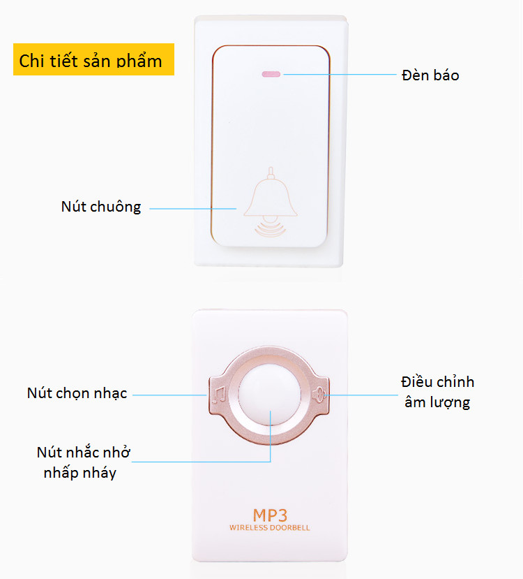 Chuông cửa không dây MR-868 Mingrui ( Kèm pin ) - CHUÔNG ĐẸP, ÂM VANG, CHỐNG NƯỚC, CHỐNG BỤI TỐT