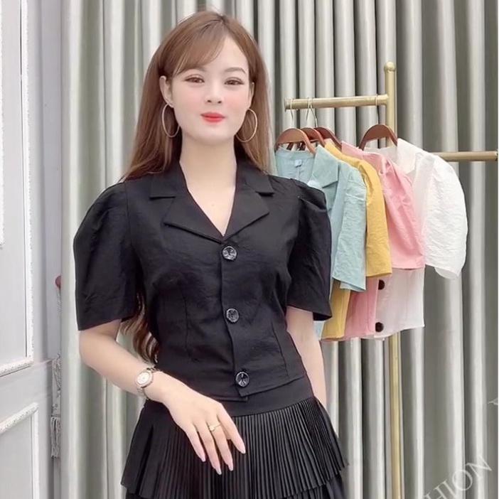 Áo Sơ Mi Cổ Vest Tay Bồng A23, Áo Sơ Mi Nữ, Chất Đũi Xước Mềm Mịn, Thoáng Mát,Dễ Phối Đồ
