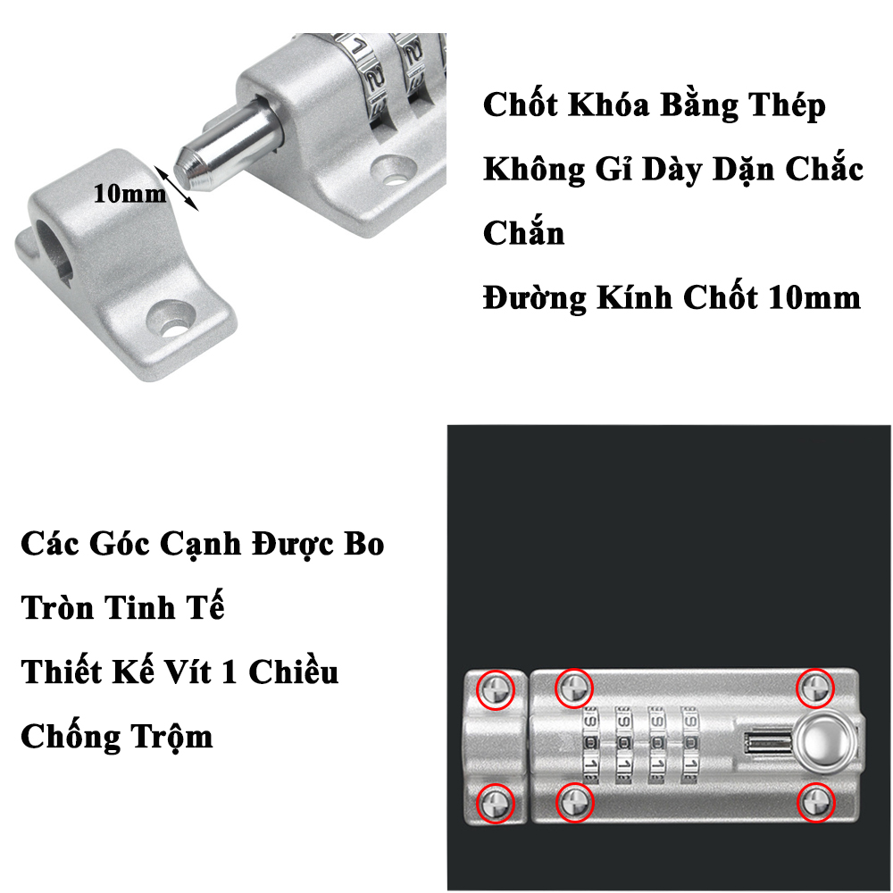 Chốt Cửa Khóa Số Mật Khẩu Cơ KUNBE An Toàn Chắc Chắn