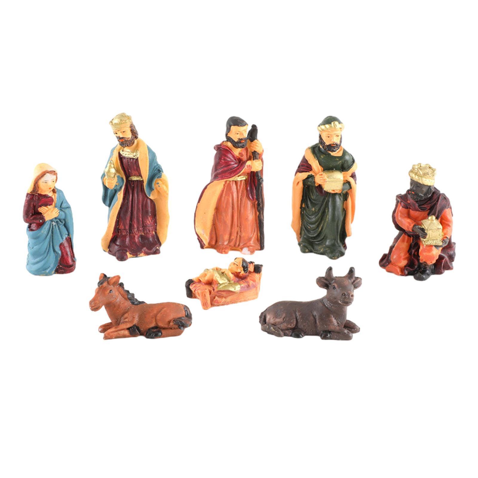 8Pcs Religious Christmas Nativity Scene Crafts Decoration Hand Painted Lovely Traditional Collection Birth of Jesus Ornament