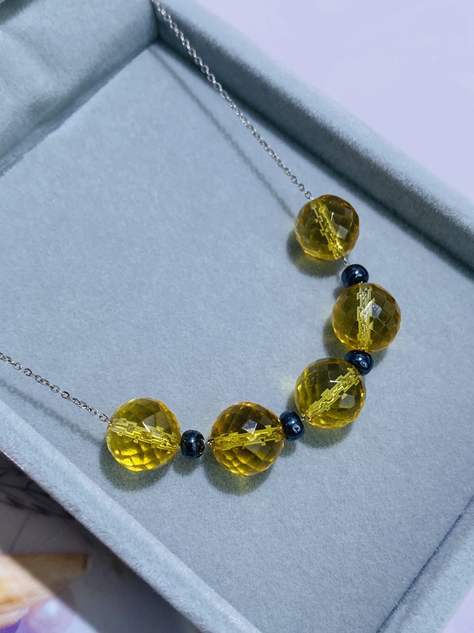 Dây cổ Bạc 925 mặt Đá Citrine hạt 10li