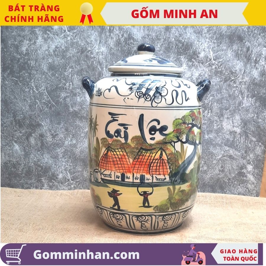 Hũ Đựng Gạo Chum Đựng Gạo Tài Lộc Gốm Bát Tràng dung tích 30l, đựng 25kg gạo- Gốm Minh An