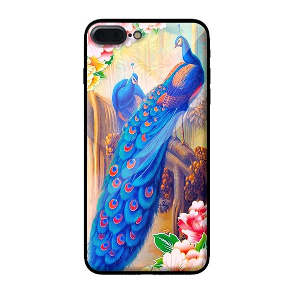 Ốp kính cường lực cho iPhone 7 Plus mẫu chim công 2 - Hàng chính hãng