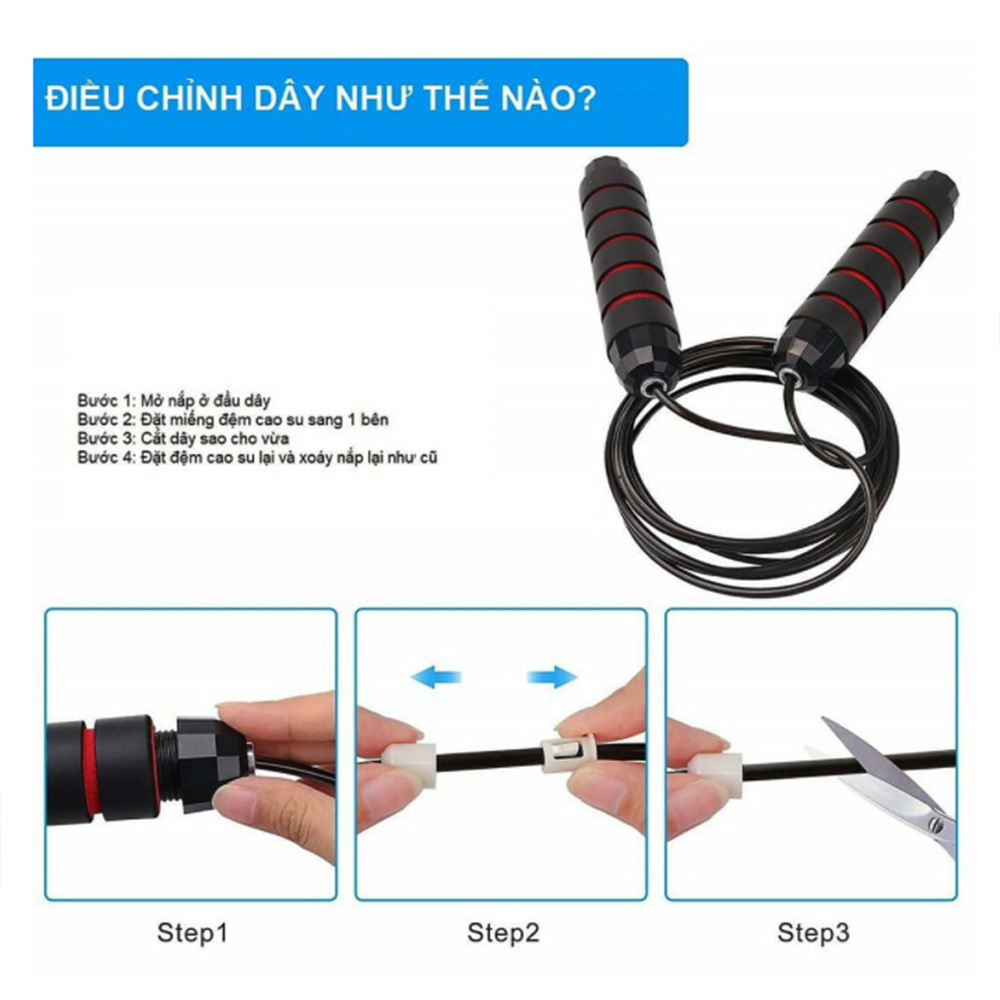 Dây nhảy thể dục lõi thép có thể điều chỉnh độ dài 2.8m không bị rối