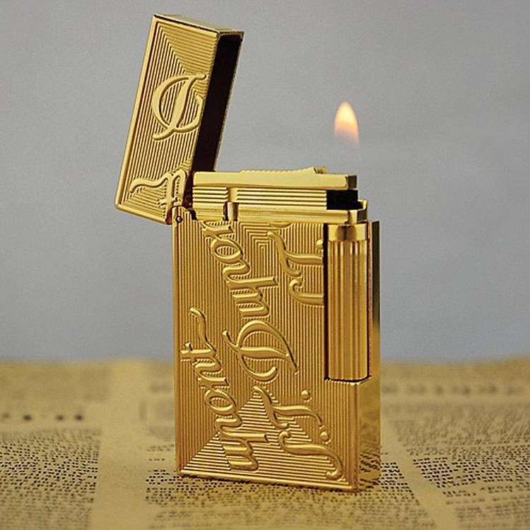 Vỏ Hột Quẹt Bật Lửa Upon Vàng Khắc Nổi Chữ S.T.Upon D05V Dùng Gas Dòng 2 Lỗ Tiếng Kêu Hay Cầm Chắc Tay - Dùng Gas Đá Cao Cấp