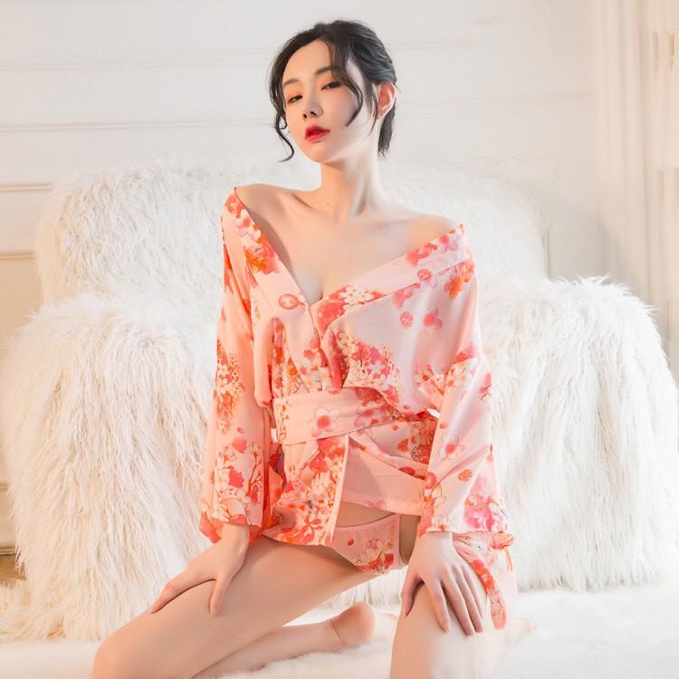 Váy ngủ kimono quyến rũ áo choàng ngủ hoa với màu hồng ngọt ngào