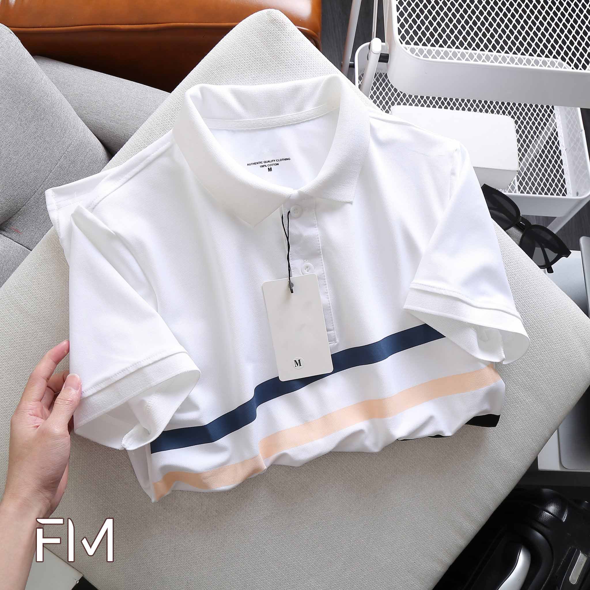 Áo thun polo nam, chất thun thấm hút mồ hôi, hoạ tiết sọc ngang ngực, phong cách lịch lãm nam tính - FORMEN SHOP - FMPS167