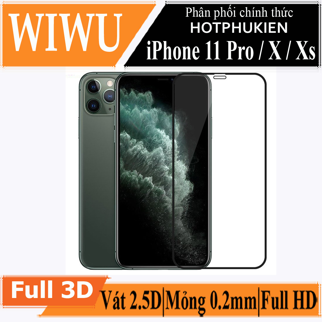 Miếng dán kính cường lực Cho iPhone 11 / 11 Pro / 11 Pro Max / X / Xs / Xs Max / XR full màn hình 2.5D chống nứt vỡ cạnh hiệu WIWU iVista Chống va đập, vát cạnh 2.5D, chống vân tay - hàng nhập khẩu