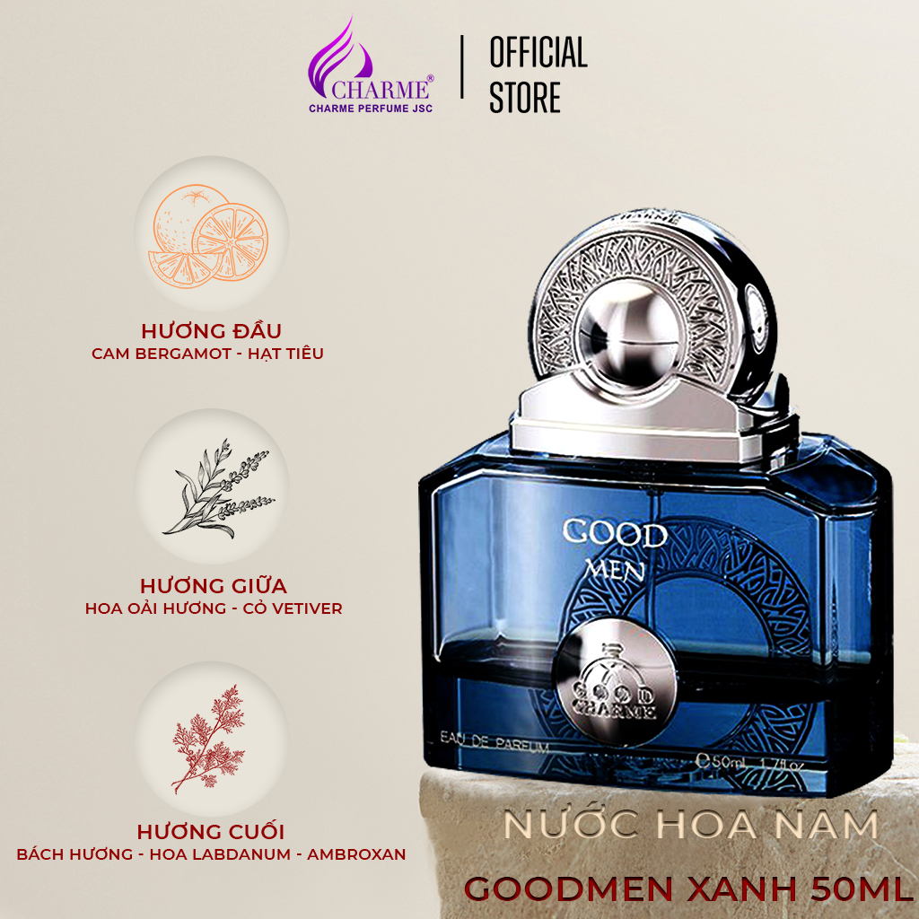Nước hoa nam cao cấp, Charme Goodmen Xanh, hương biển cả, tinh xảo và lãng mạn, lưu hương lâu, 50ml