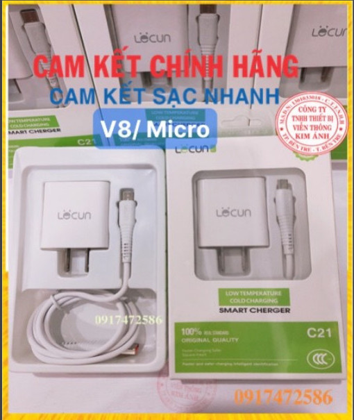 V8-Bộ sạc Lecun C21, dòng điện 2.1A, chuôi V8/ Micro, Hàng chính hãng