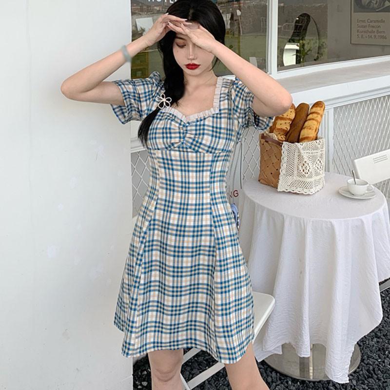 Đầm Ca Rô Tay Phồng Xinh Xắn Cổ Điển Dành Cho Nữ