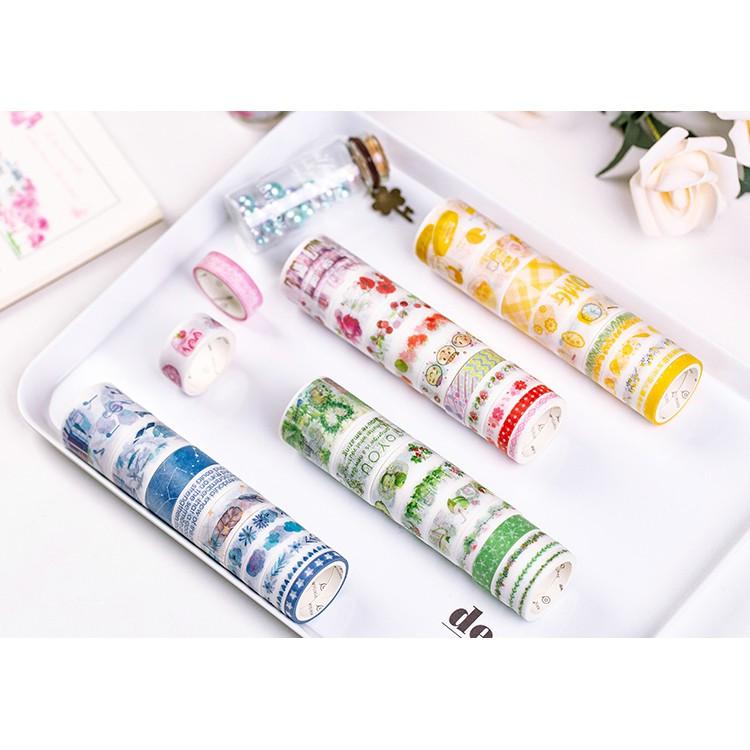 Washi Tape Set Vintage Làm Bullet Journal Nhiều Chủ Đề Băng Keo Hình Dán Dễ Thương Washitapes Cute