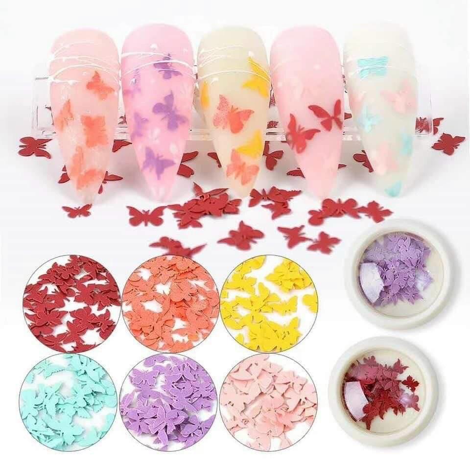 Hoa bướm ẩn nail , Phụ kiện bướm trang trí móng nail Charm hoa gắn móng sét 6 hủ