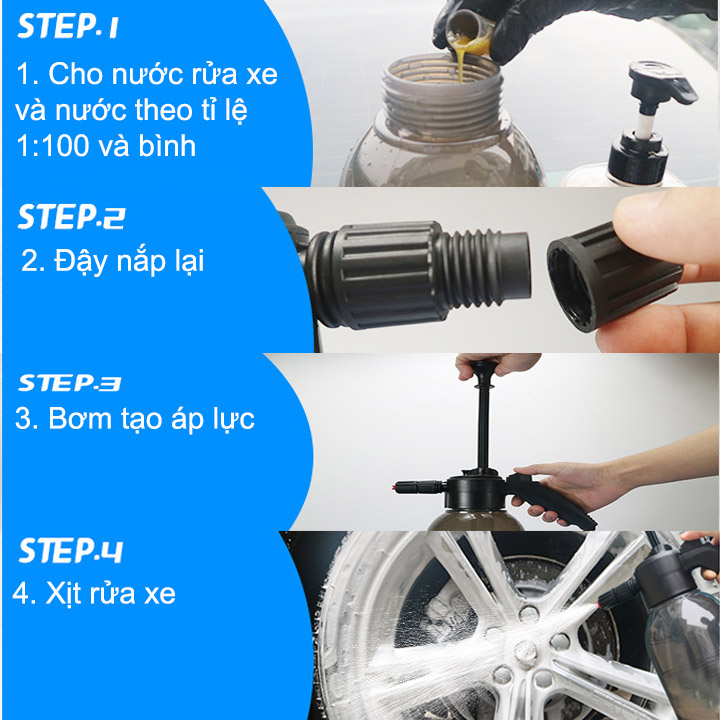 Bình xịt bọt tuyết rửa xe, kính, tưới cây đa năng, dung tích 2 lít