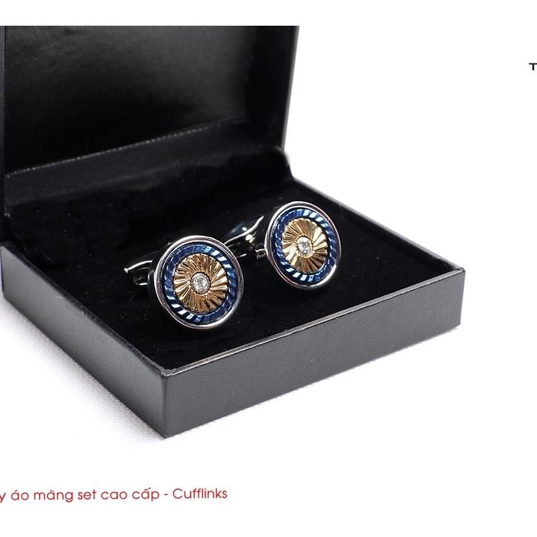 KHUY MĂNG SÉT CAO CẤP - Cufflinks đính đá viền xanh