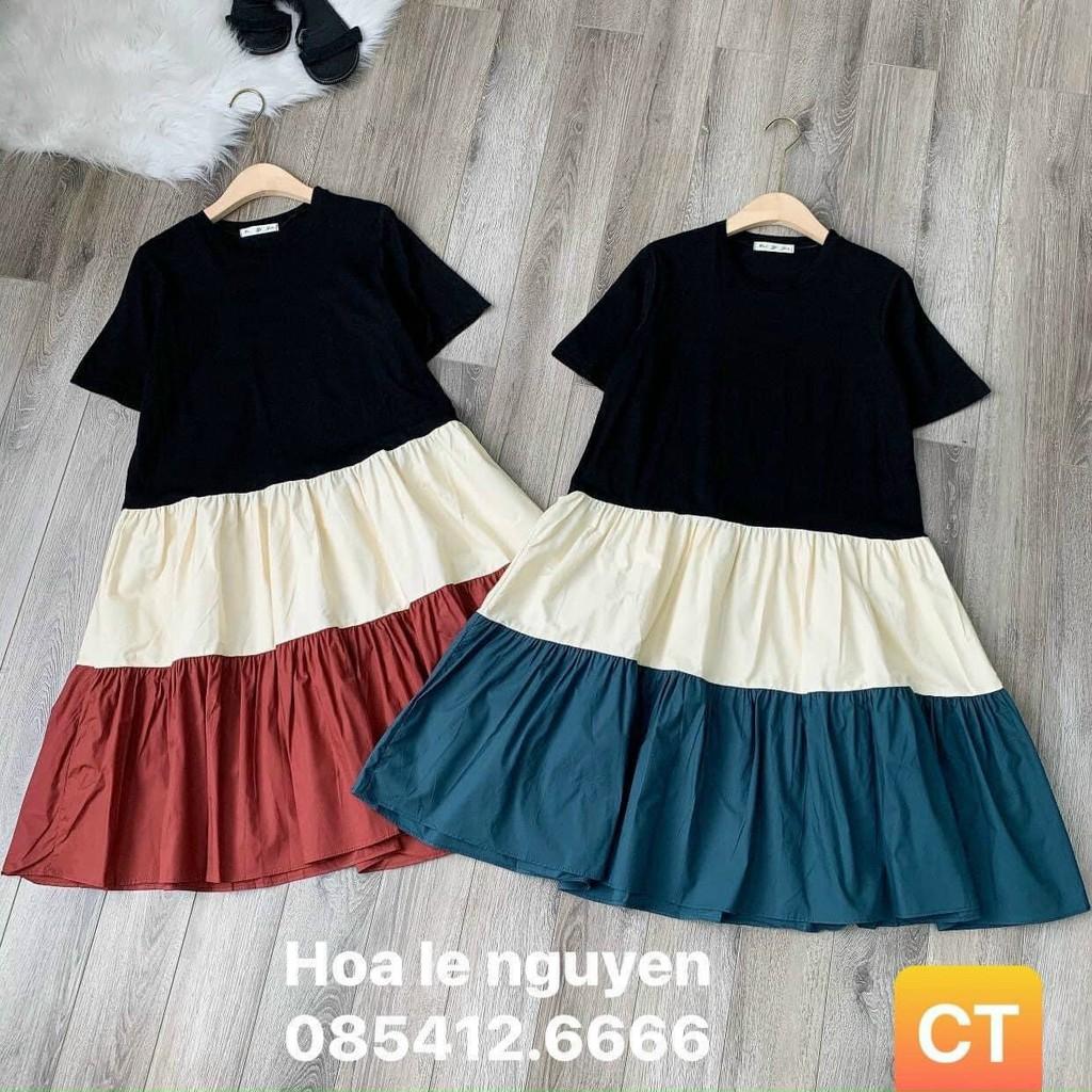 Đầm bầu cao cấp 3 tầngthiết kế sang chảnh mặc đi làm đi chơi đều đượcFree size 43~68kg