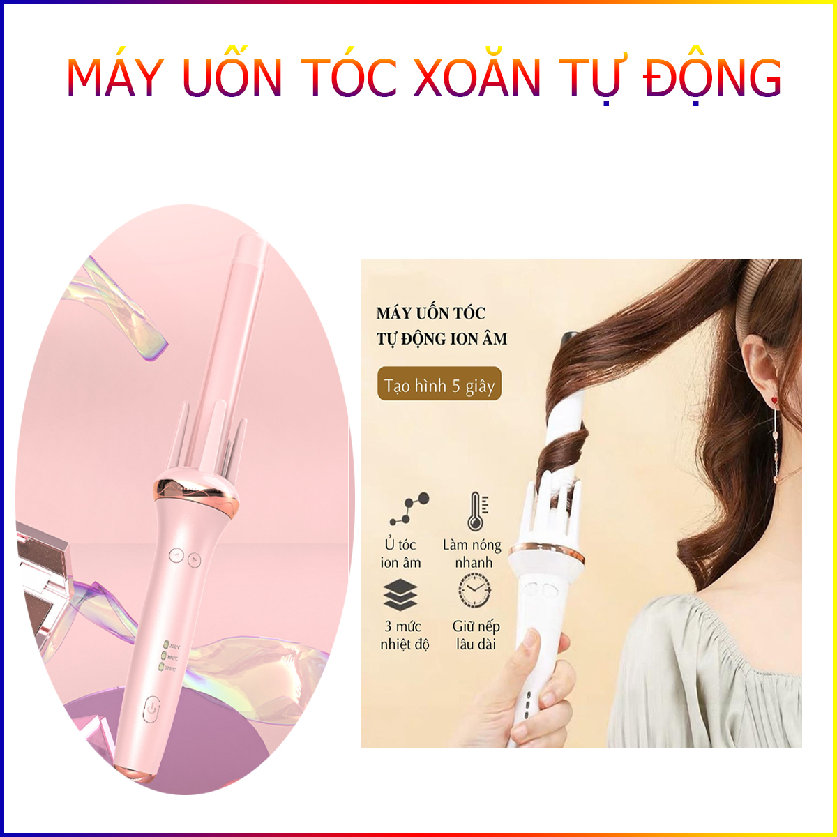 Máy Uốn Tóc Xoăn Tự Động Hair Curler 3 Cấp Độ Nhiệt Uốn Lọn Hàn Quốc Thời Trang