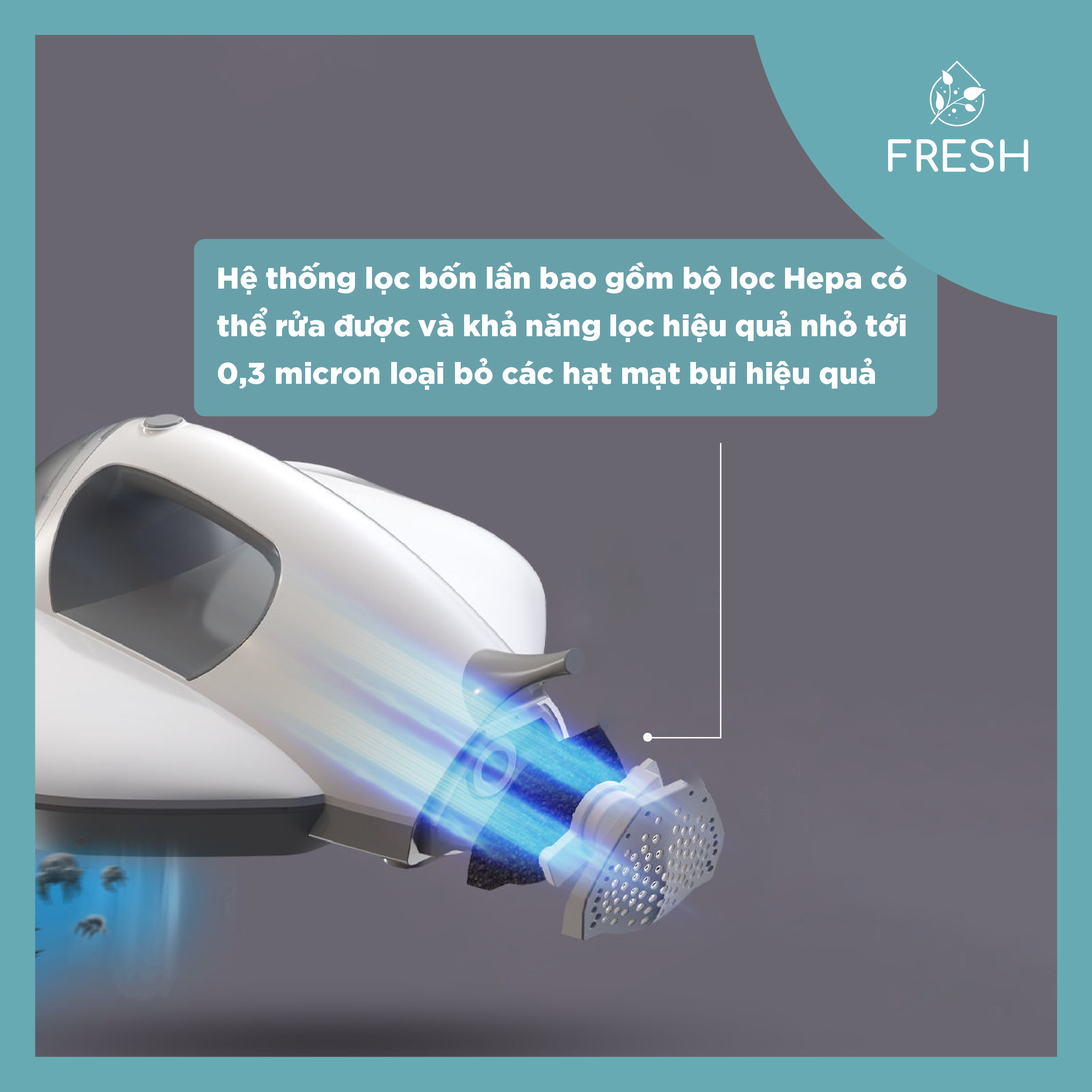 Máy Hút Bụi Cầm Tay Diệt Khuẩn Cho Giường Nệm Công Suất 400W Chứa Đèn UV - FRESH