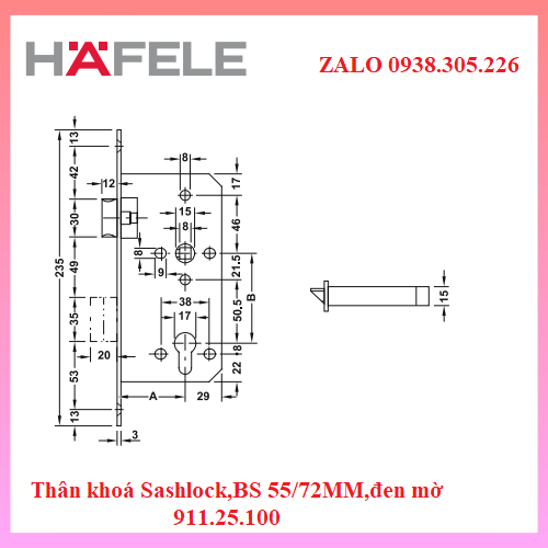 Thân khoá BS.55 đen mờ 911.25.100